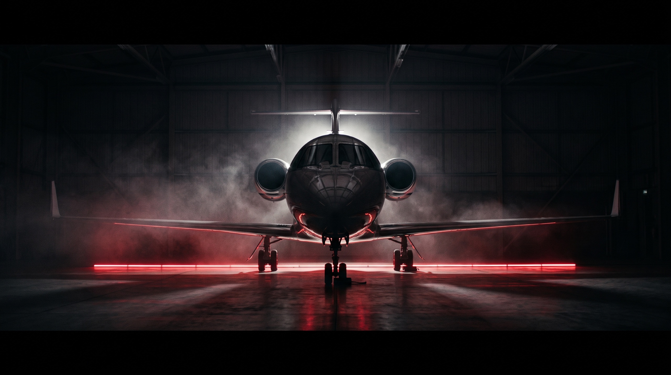 Black private business jet on the night tarmac at Malta International Airport